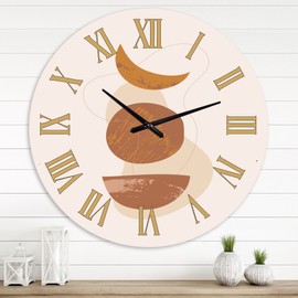 Designart 'Moon and Sun Shapes In Retro Terracotta Tones I' - 36 in. high, 36 In. Wide