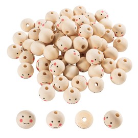 PandaHall Smile Face Wooden Beads 100 Pieces Natural Wooden Beads Round 19 mm Wooden Beads Smile Face Wooden Beads Face Ball for Key Chain Crochet Weaving Angel Craft Macrame DIY Jewellery