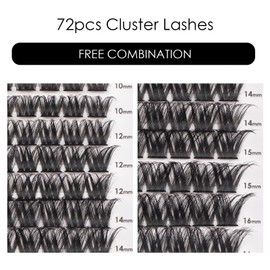 Cluster Lashes 72 Individual Lashes Clusters Eyelash Extensions False Eyelashes DIY Wispy Fluffy Lash Extension Reusable False Eyelashes Natural Look Mix 10-16mm C D Curl-DM27