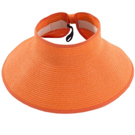 Beach Hats for Women, Packable Straw Sun Hat with Wide Brim and Ponytail for UV Protection and Summer Travel SM01 (Orange)