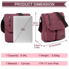 Small Messenger Bag, Kasqo 11" Canvas Shoulder Crossbody Travel Vintage Bags for Men Women, Men Purse for Work Business
