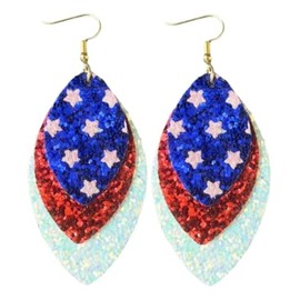 Layered Red White Blue Patriotic Dangle Star Leather Earrings July 4th Drop Earrings Independence Day Party Gifts for Women-A