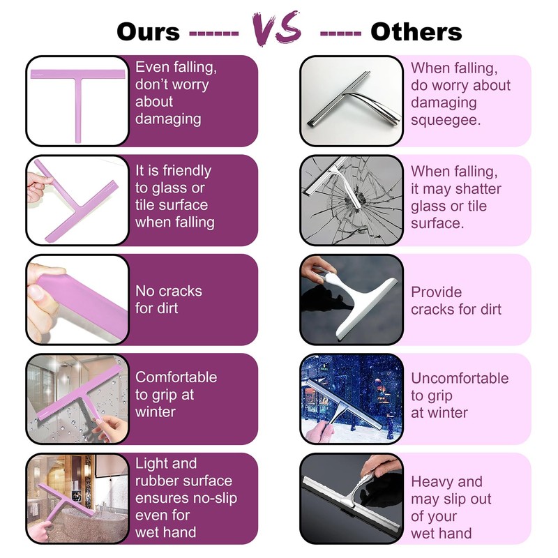 Shower Squeegee with Silicone Hook, 11" Inch Width All Purpose