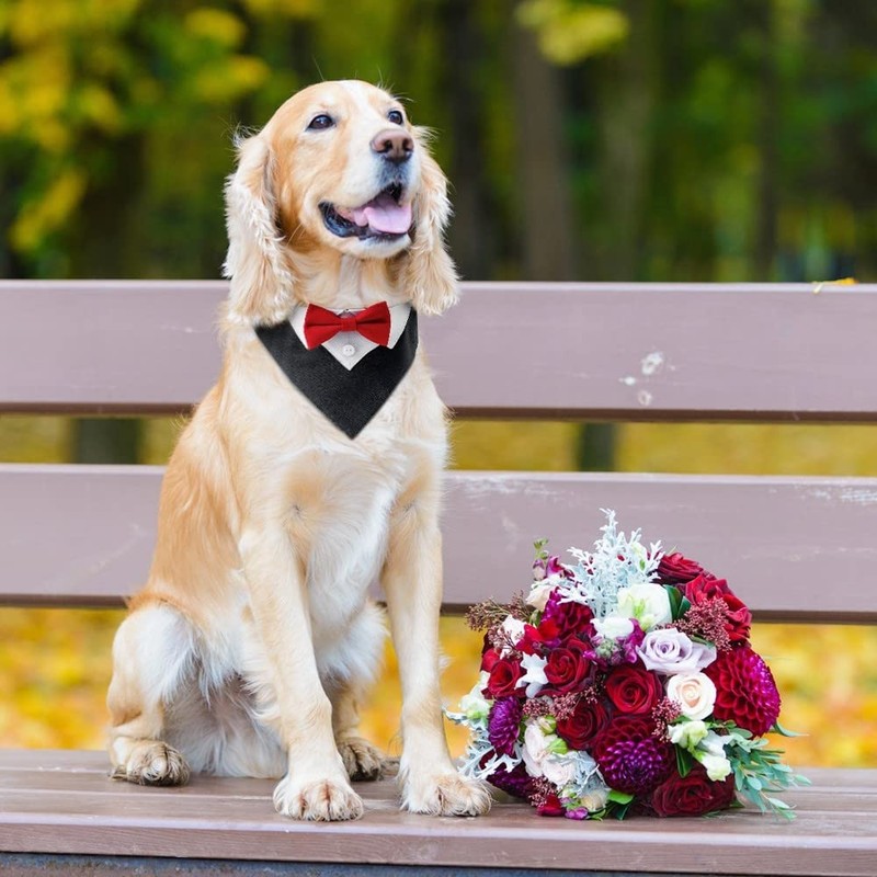 DONGKER Dog Tuxedo Collar, Adjustable Dogs Formal Tuxedo with Bow