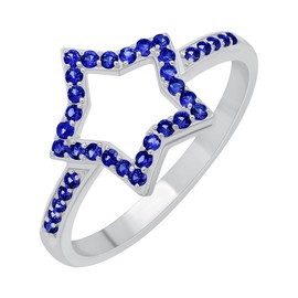GOURIK White Gold Plated Star Shape Sapphire Ring Size 6 for Women - September Birthstone Sturdy Comfort Fit Non-Tarnishing Dainty Midi Ring - Light Weight Jewelry Mother's Day Gifts for Her