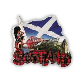 SAJAK Scotland Fridge Magnets Set of 6 – 3D Wooden Souvenir Gift– Scottish Icons Including Edinburgh Castle, Forth Bridge, Highland Cow, Piper, Thistle & Saltire Flag – UK Home Décor, Travel Keepsake