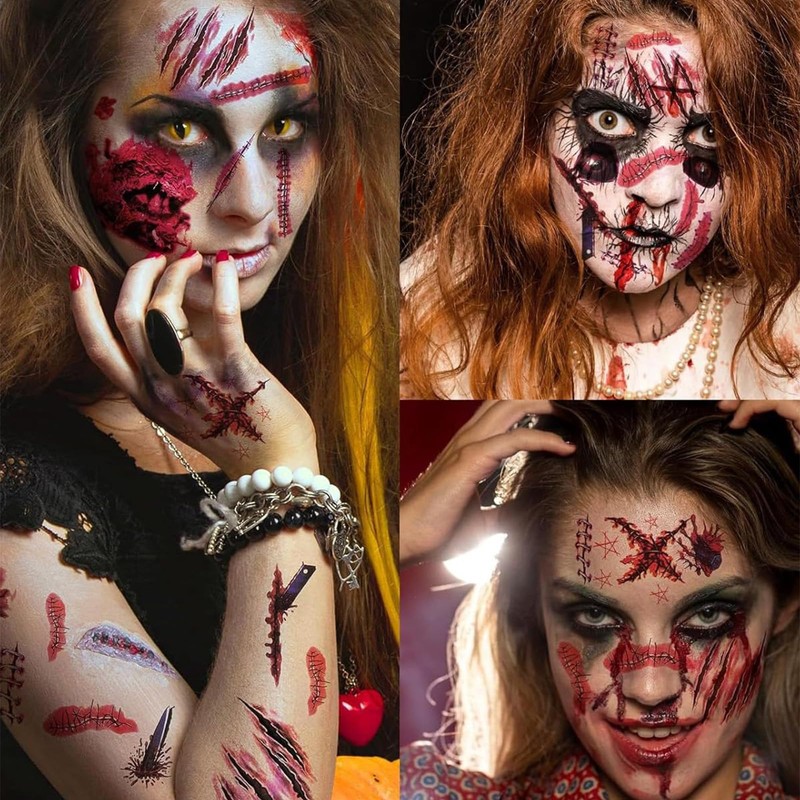 30 Sheets Halloween Tattoo Scars, Temporary Halloween Tattoos, Waterproof Zombie