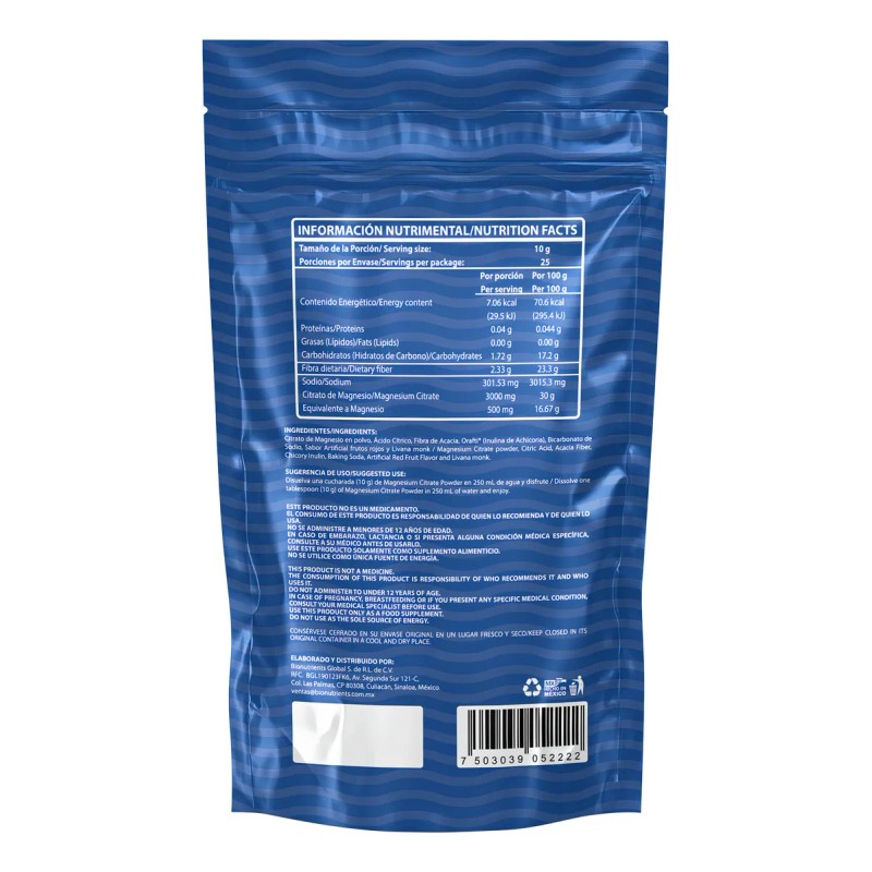 Citrato De Magnesio En Polvo Sabor Raspberry 250gr Wellthy