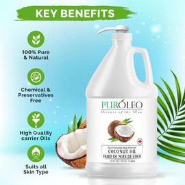 PUROLEO Fractionated Coconut Oil 32 Fl Oz/946 ML (Packed In Canada) 100% Natural and odorless Moisturizer & Carrier Oil l Hair Skin Body, Aromatherapy, Massage, Makeup Remover