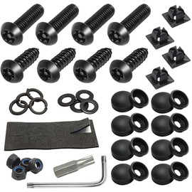 XINLIYA Anti Theft License Plate Screws Kits- Rustproof Stainless Steel Car Tag Plate Mounting Hardware, M6 (1/4") Tamper Proof Screws, Fastener Nut, Caps Cover for Front Rear Frame Holder Mounting