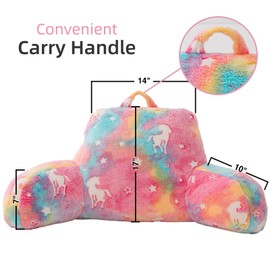 A Nice Night Unicorn Plush Reading Pillow Glow in The Dark Colorful Star Bed Wedge Children Backrest with Arms Back Support for Sitting Up in Bed/Couch for Bedrest