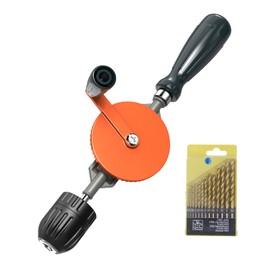 Housolution Hand Drill - 3/8" (10mm) Capacity Hand Drill with Keyless Chucks, Cast Steel with 13pcs Bit Set for Wood & Plastic