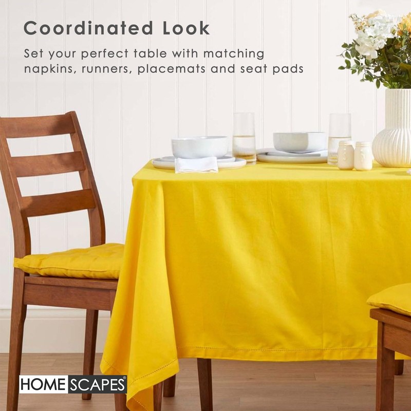 HOMESCAPES Yellow Cotton Tablecloth 6 to 8 seater Large Rectangular