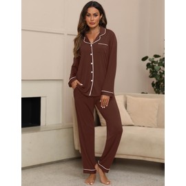HNG Button Down Sleepwear Fall Maternity Pajamas Set For Women Gift for Her Coffee, M
