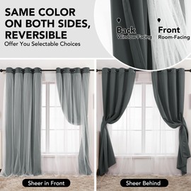 Deconovo Double Layer Blackout Curtains and Sheer Grommet Light Blocking Curtains, Dark Grey, 52W x 84L