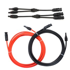 Predimeza 20 FT 10AWG Solar Extension Cable with Female and Male Connector with Extra Free Pair of Solar Y Connector Adaptor Kit for Home, Ship and RV Solar Panels (20FT Red + 20FT Black)