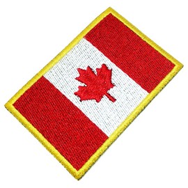 Canada Flag Embroidered Patch Gold Border Uniform Kart Kimono, Iron or Sew