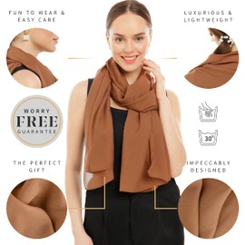 Shawl Factory HEIDI Long Soft Sheer Light Brown Chiffon Scarf for Women Wrap — Shawls and Wraps — Fashion Scarfs Scarves for Women Lightweight —71" L x 27.5" W