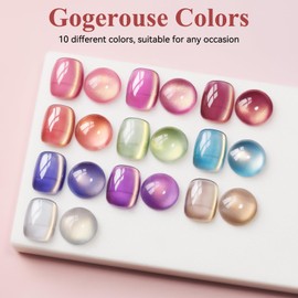 Bevimee Cat Eye Gel Nail Polish Set-10 Colors with Magnet Cats Eye Gel Polish Silver Pink Blue Jelly Glass Effect Crystal Glitter Cateye UV Kit Home Manicure DIY Nail Art