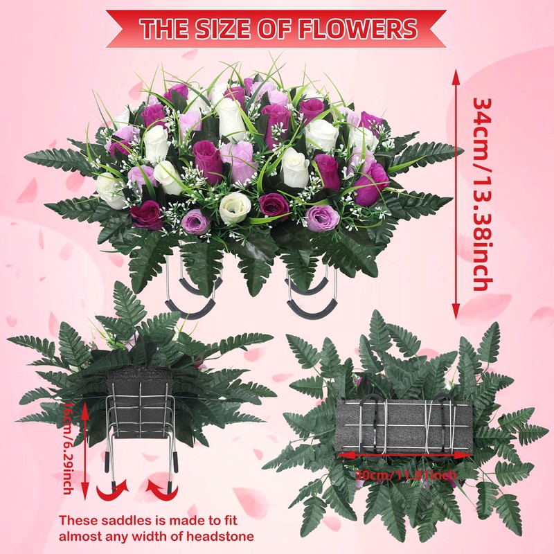 Lodou Cemetery Flowers for Grave,Headstone Flower Saddle,Flowers for Cemetery Grave