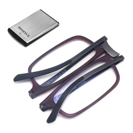 Missfive Premium Folding Reading Glasses,Ultra thin Lightweight Foldable Portable readers for Men Women,Travel Pocket Metal Case Purple 1.0x