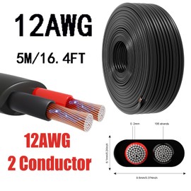 12 Gauge 2 Conductor Electric Wire, 12 AWG 3.3 mm² Wire PVC Cord, 12 V/24 V DC Low Voltage/Copper Coated Aluminium (CCA) Flexible/2 Wire for Automotive LED Strips Lamp Lighting Marine