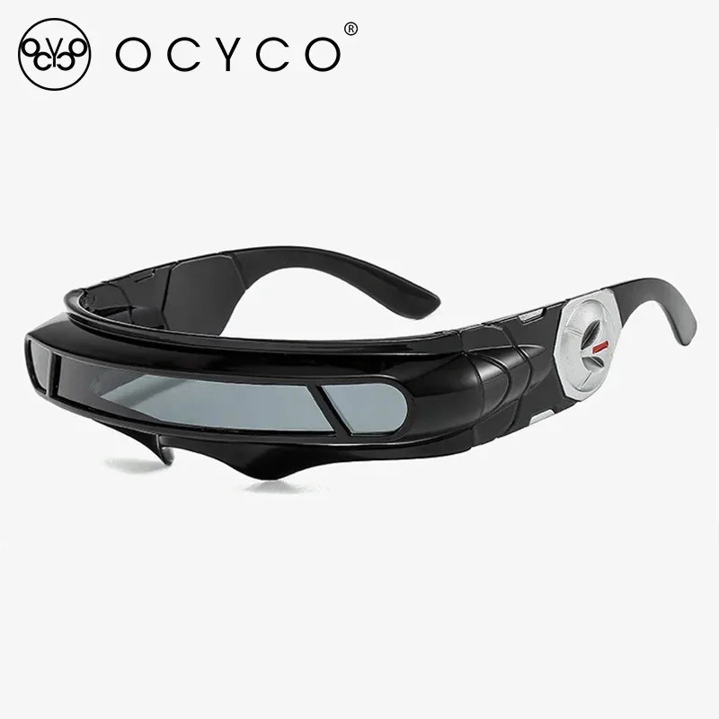 Polarized Shield Sunglasses for Outdoor Wear – Futuristic Rectangle Black
