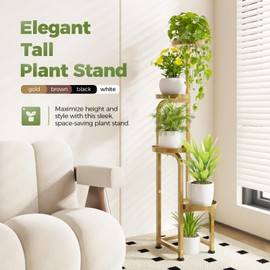Bamworld Corner Plant Stand Indoor Outdoor, Tall Metal Flower Pot Stands for Multiple Plants, 4 Tier Gold Heavy Duty Plant Shelf for Patio Garden Balcony Living Room Bedroom(Patent Design)