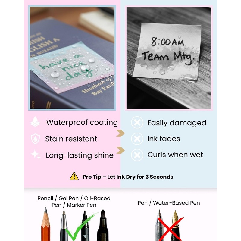 200pcs Glitter Sticky Notes, Transparent Sticky Notes with Pink Blue