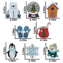 Kirako 8 Pcs Winter Themed Iron on Patches Winter Wonderland Snowflakes Christmas Sew on Embroidered Applique Repair Patch Seasonal DIY Crafts Accessories Gifts for Clothing Jacket Backpack Hat Shoes