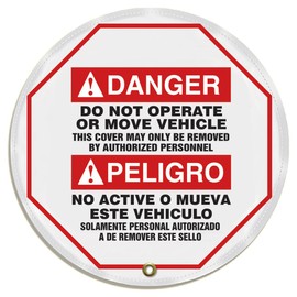 AccuformNMC Steering Wheel Cover for Lockout Tagout, English/Spanish Bilingual ANSI-Style Legend, Danger DO NOT Operate..PELIGRO NO Active O MUEVE.., Reinforced Vinyl, 20" Diameter, KDD724