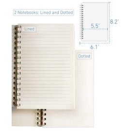 A5 Spiral Notebooks – Set of Dotted & Lined Journal – 200 Creamy Pages – 100 gsm Thick Paper - Durable Hardcover Notebook (5" x 8.25"), Bullet Journal and Journal Refill – by Le Vent