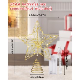 SOBEAU 25 cm Christmas Tree Topper, Star for Decorating the Christmas Tree, Christmas Tree Topper Star, Metal Topper for Christmas Tree, Gold