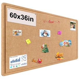 Large Bulletin Board, 60x36 Inches Cork Board Alternative, Large Felt Board Decorative Pin Board for Wall, Foldable Photo Board Self-Adhesive Vision Board with 36 Pushpins Brown