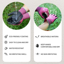 JDL Gardening Gloves for Women 3 Pairs Nitrile Coated Touchscreen Yard Garden Gloves Breathable Nylon Safety Work Gloves with Grip,Pink,Small