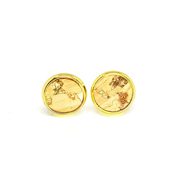 Stud Earrings Gold Round 10 mm Cork with Gold Inserts