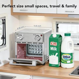 8.5QT 5-in-1 Toaster Oven Air Fryer Combo, Stainless Steel, Fast Preheat, Ideal for Small Spaces, Travel & Family, Healthy Cooking Included