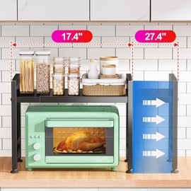 Kitstorack Adjustable Microwave Oven Rack,Microwave Stand Shelf Heavy Duty 2-Tier Shelf with Cutting Boards Stand for Kitchen Shelves Counter Top Organizer, Holds 120lbs,9 Hooks