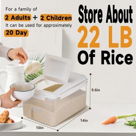 LivLab Mker Rice Storage Container - 20 lbs Airtight Flour Dispenser with Lids,measuring cup & wheel, BPA Free, Kitchen organizers for Pet/Cat/Dog Food Storage Container