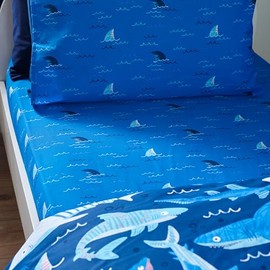 Catherine Lansfield Kids Jawsome Shark Junior Fitted Sheet Navy Blue