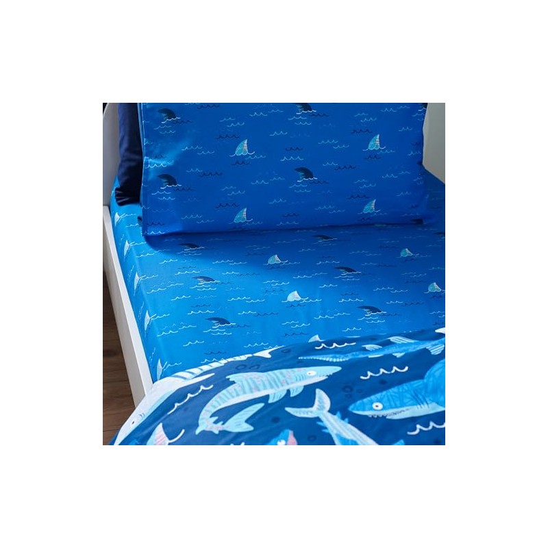 Catherine Lansfield Kids Jawsome Shark Junior Fitted Sheet Navy Blue