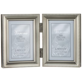 Lawrence Frames Antique Pewter Hinged Double 2x3 Picture Frame, Beaded Edge Design