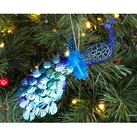 Christmas Concepts® 20cm Peacock Decoration With Jewelled Tail - Luxury Christmas Tree Decorations (Midnight Blue Sequins, Pack of 1)