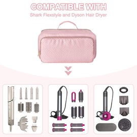 Fasrom Travel Carrying Case Compatible with Shark Flexstyle Hair Dryer, Hair Tool Organizer Bag Compatible with Dyson Airwrap and Straightener, Pink