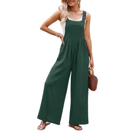 Dokotoo Loose Jumpsuits for Women Overalls Oversized Solid Color Casual Wide Leg One Piece Sleeveless jumpsuit Long Pant Romper with Pockets 2024 Fashion Green Large