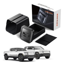 Convenient Push-to-Open Non-Lockable Camping Speaker Drawer for Rivian R1T R1S 2022-2026 Storage Box - Vegan Leather Handles & TPE Pad& ABS Materials - Unlocking the Drawer Shell on the Car Screen