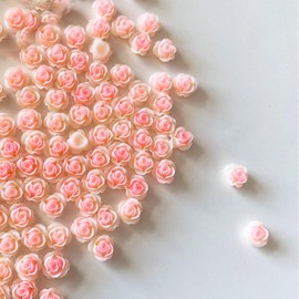300PCS Flower Nail Charms, 3D Resin Rose Flower Nail Art Rhinestones Gradient Pink Floral White Pearl Beads White&Green Leaf Nail Decoration Accessories for Manicure