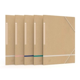 OXFORD Touareg Pack of 5 Cardboard Sleeves 3 Elastic Flaps A4 Recycled Paper Envelope Beige & Assorted Ribbons