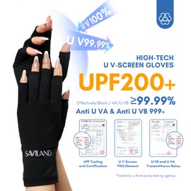 SAVILAND SAVILAND UV Gloves for Nails: Professional UPF200+ Fingerless UV Light Gloves for Gel Manicures Anti UVA & UVB 999+ Glove for Gel Nail Lamp (Black)