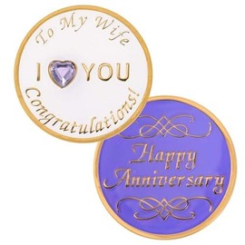 to My Wife Happy Anniversary Coin Congratulations Gift Purple I Love You Gift.